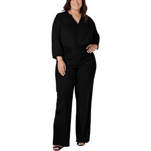 NYDJ Womens Teresa Black Stretch Denim Wide Leg Jeans Plus NWT